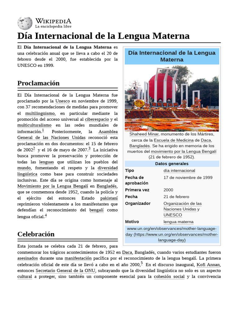 Día Internacional de La Lengua Materna | PDF | Asimilacion cultural ...