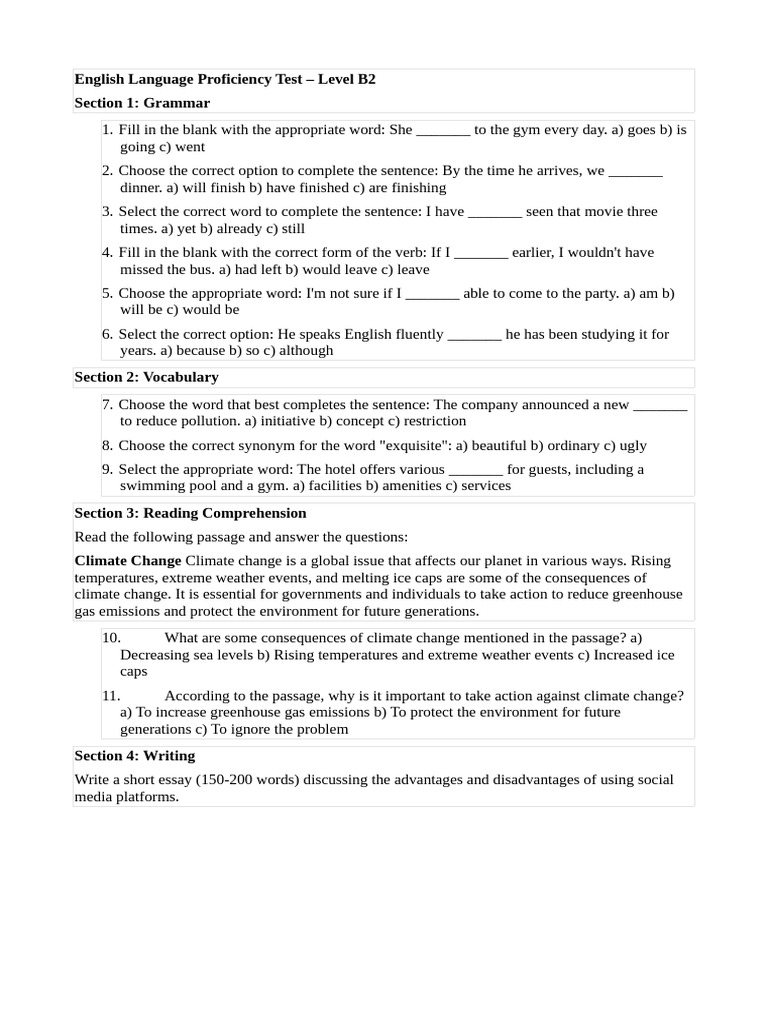 B2 English Proficiency Test Practice | PDF
