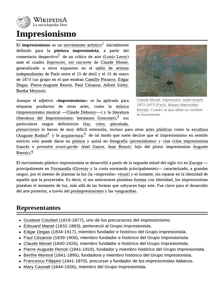 Historia del Impresionismo en Pintura | PDF | Impresionismo ...