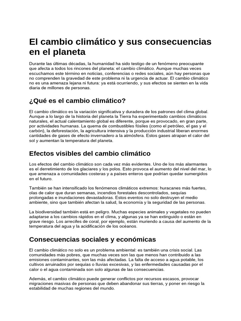 El Cambio Climático y Sus Consecuencias en El Planeta | PDF | Cambio ...