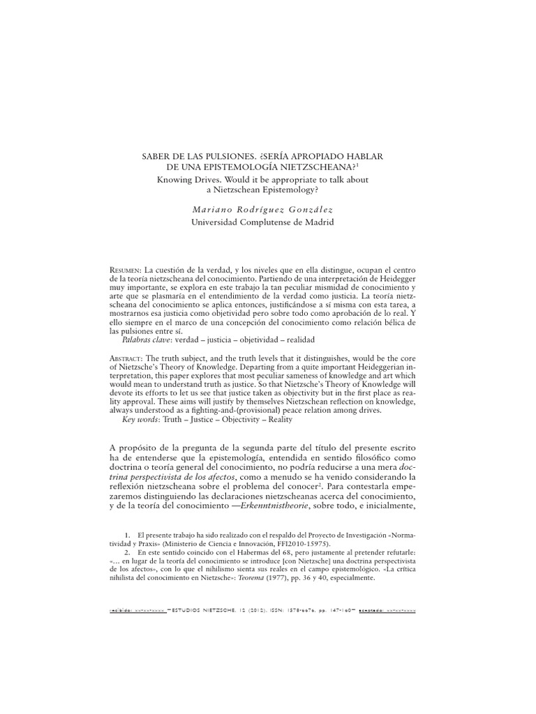 Sobre Las Pulsiones. ¿Sería Apropiado Hablar en Una Epistemología ...