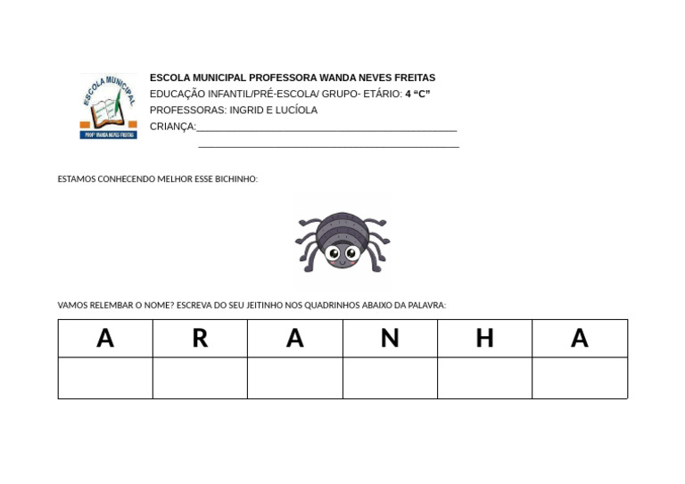 Atividade de Educação Infantil: Aranha | PDF