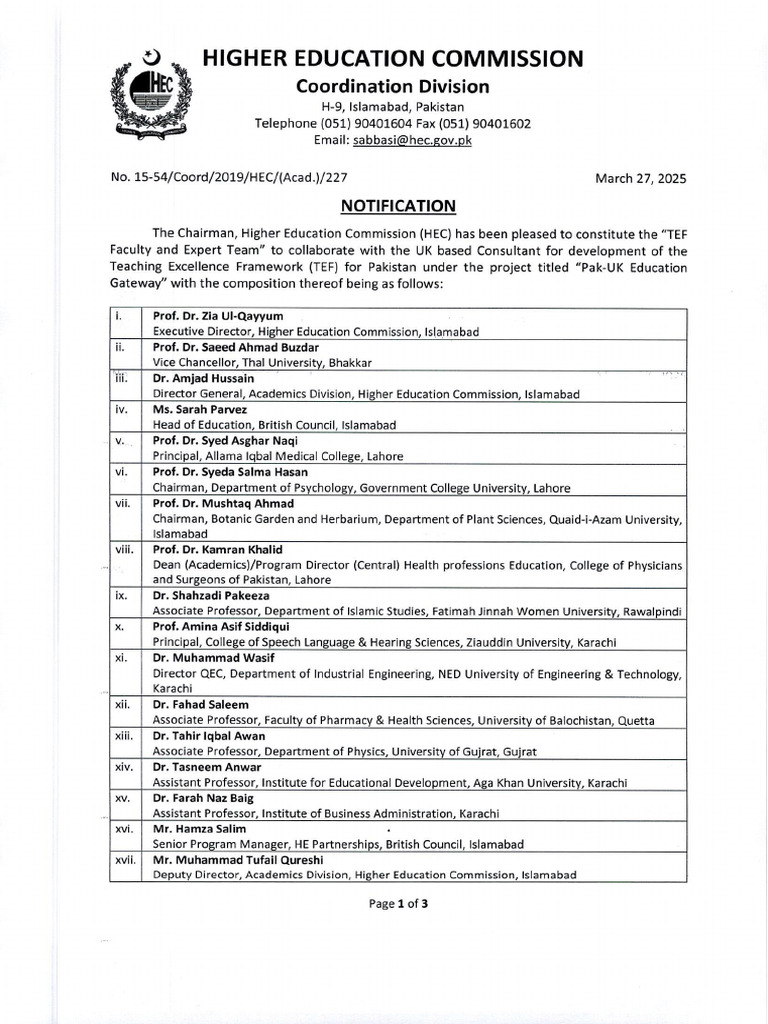HEC Notification (TEF) | PDF