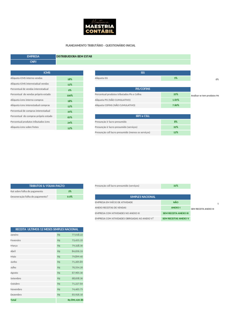 Planilha+Planejamento+Tribut%E1rio+v4.02+Case+1 | PDF | Férias ...