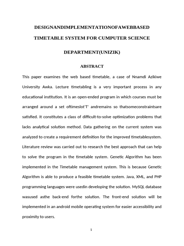Web-Based Timetable System for UNIZIK | PDF | Information Technology ...