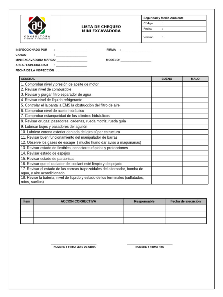 065 - Check List. Mini Excavadora | PDF