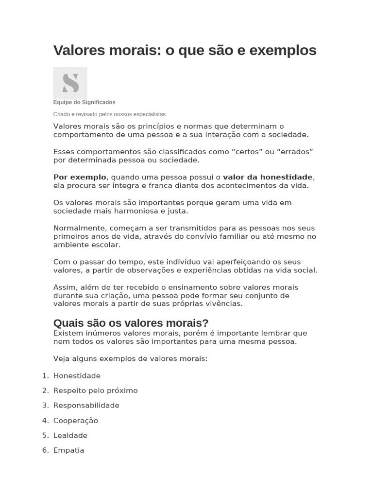 O que são valores morais? | PDF