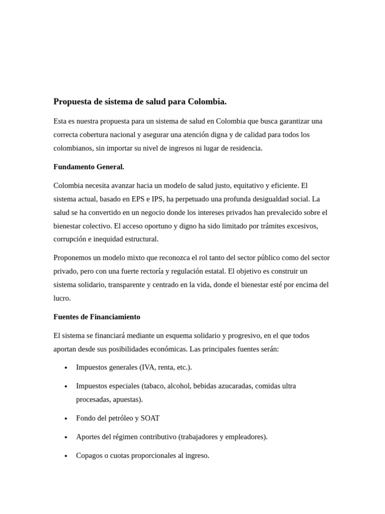 Propuesta de Sistema de Salud Justo en Colombia | PDF | Economias