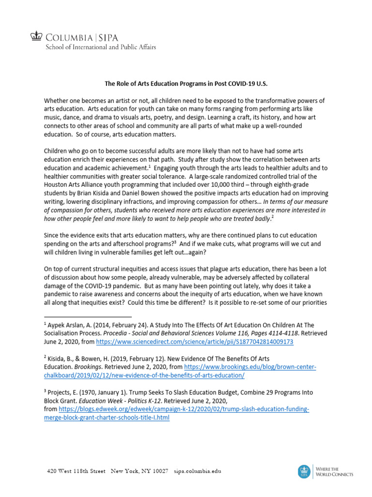 Importance of Arts Education Post-COVID | PDF | No Child Left Behind Act