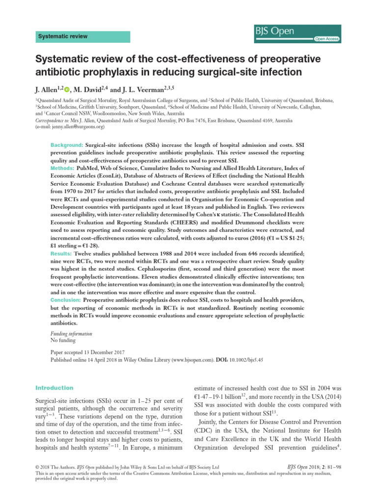 Cost-Effectiveness of Preoperative Antibiotics | PDF | Systematic ...