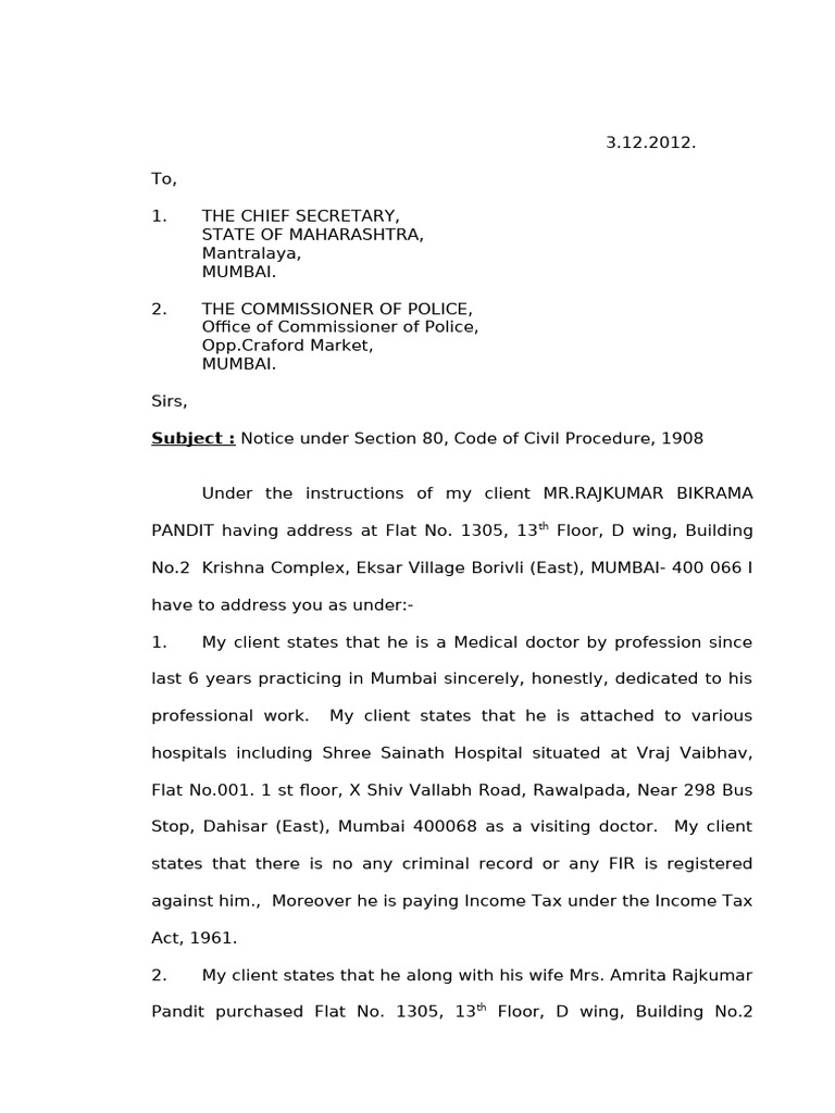 Notice-Sec.80 Rajkumar Bikrama | PDF | Justice | Crime & Violence
