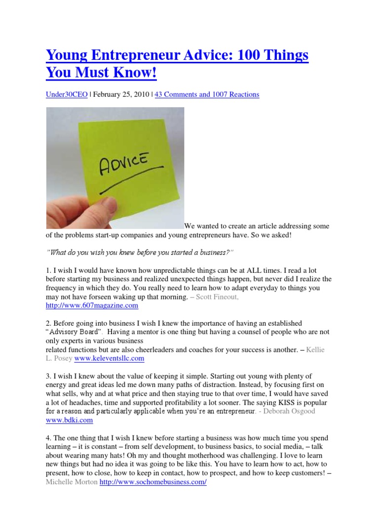 Young Entrepreneur Advice PDF Entrepreneurship Strategic Management(02)