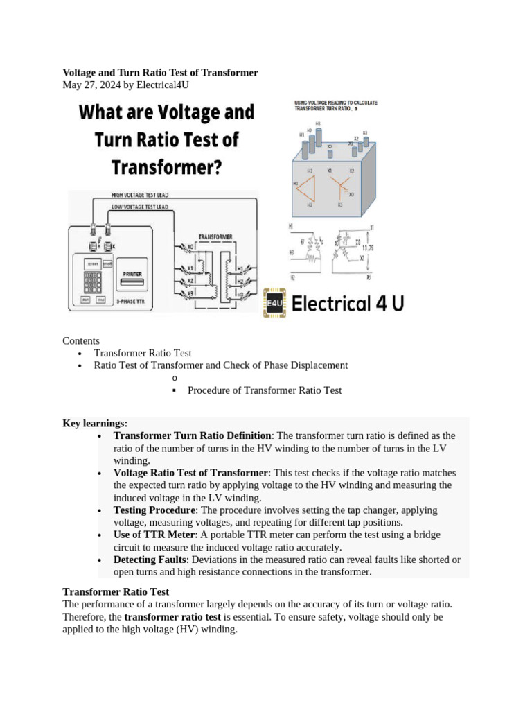Transformer Voltage Ratio Testing Guide | PDF | Transformer | Voltage