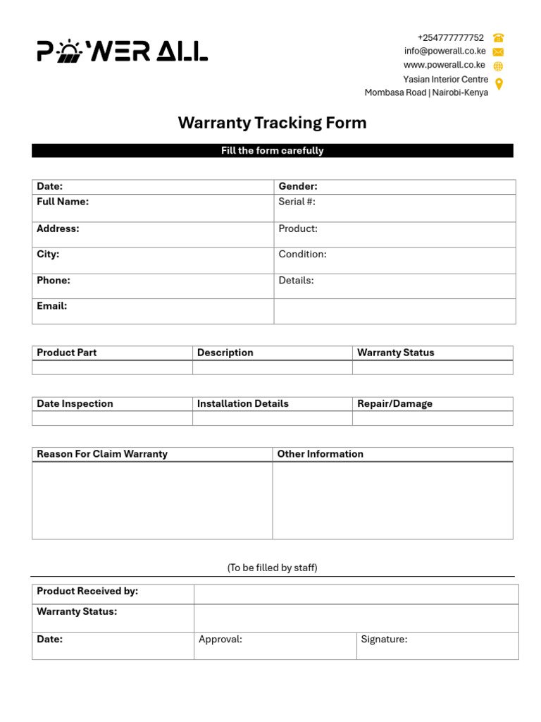 Warranty Tracker Form | PDF