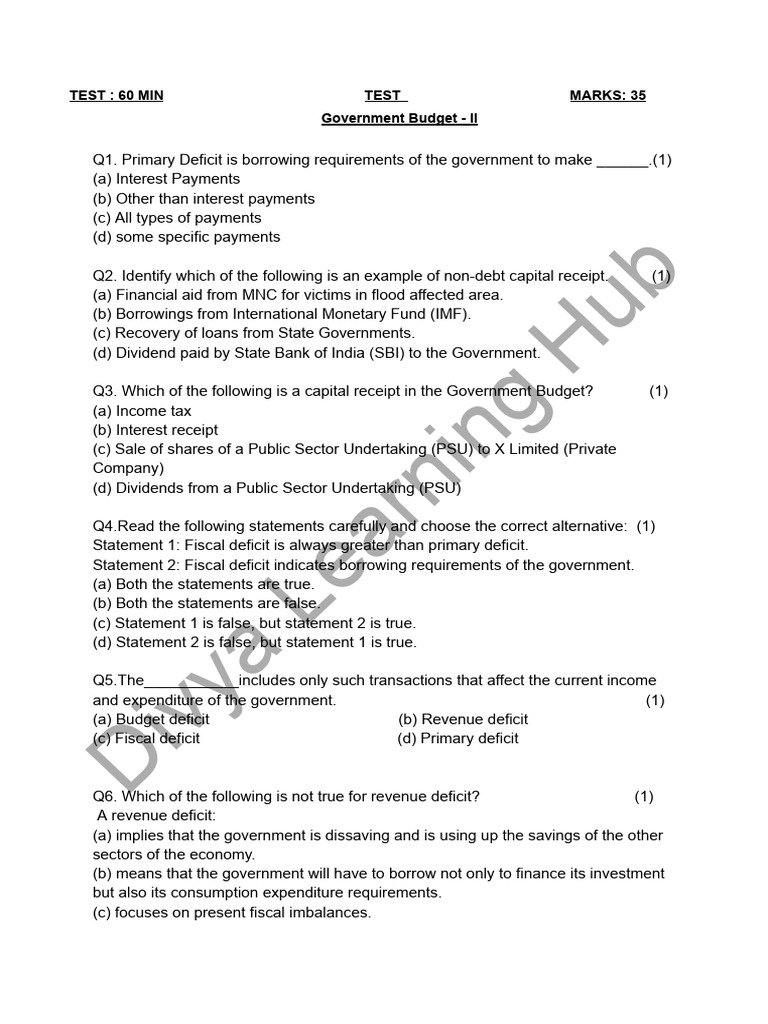 Government Budget - 2 Test | PDF | Government Budget Balance | Fiscal ...
