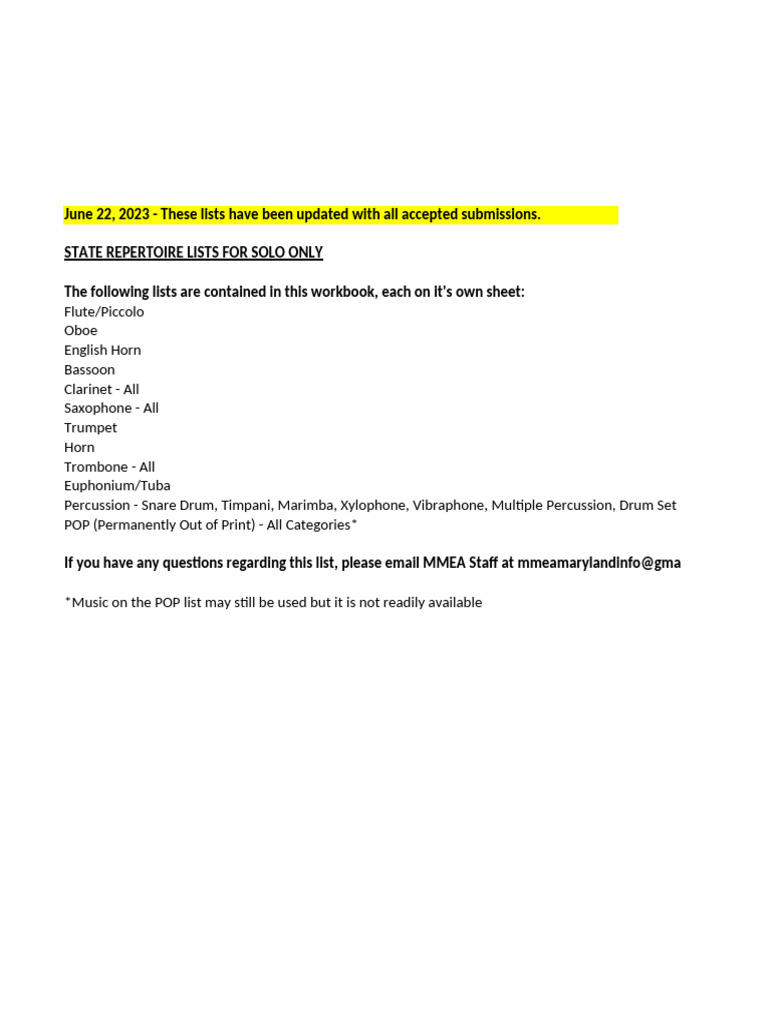Updated Solo Instrument Repertoire Lists | PDF | Concerto | Sonata
