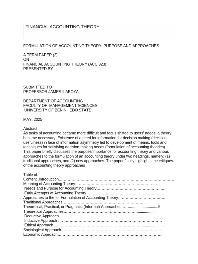 Formulating Financial Accounting Theory | PDF | Theory | Justice