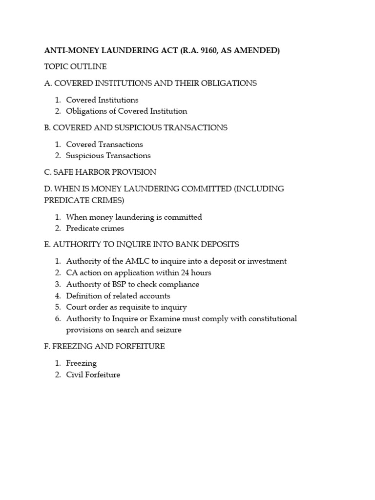 Notes Anti Money Laundering Act | PDF | Asset Forfeiture | Injunction