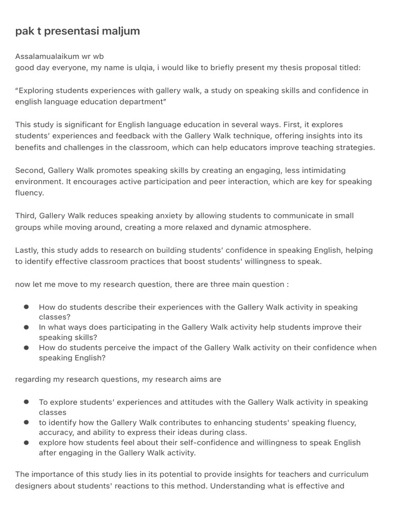 Gallery Walk Impact on English Speaking Skills | PDF | Language ...