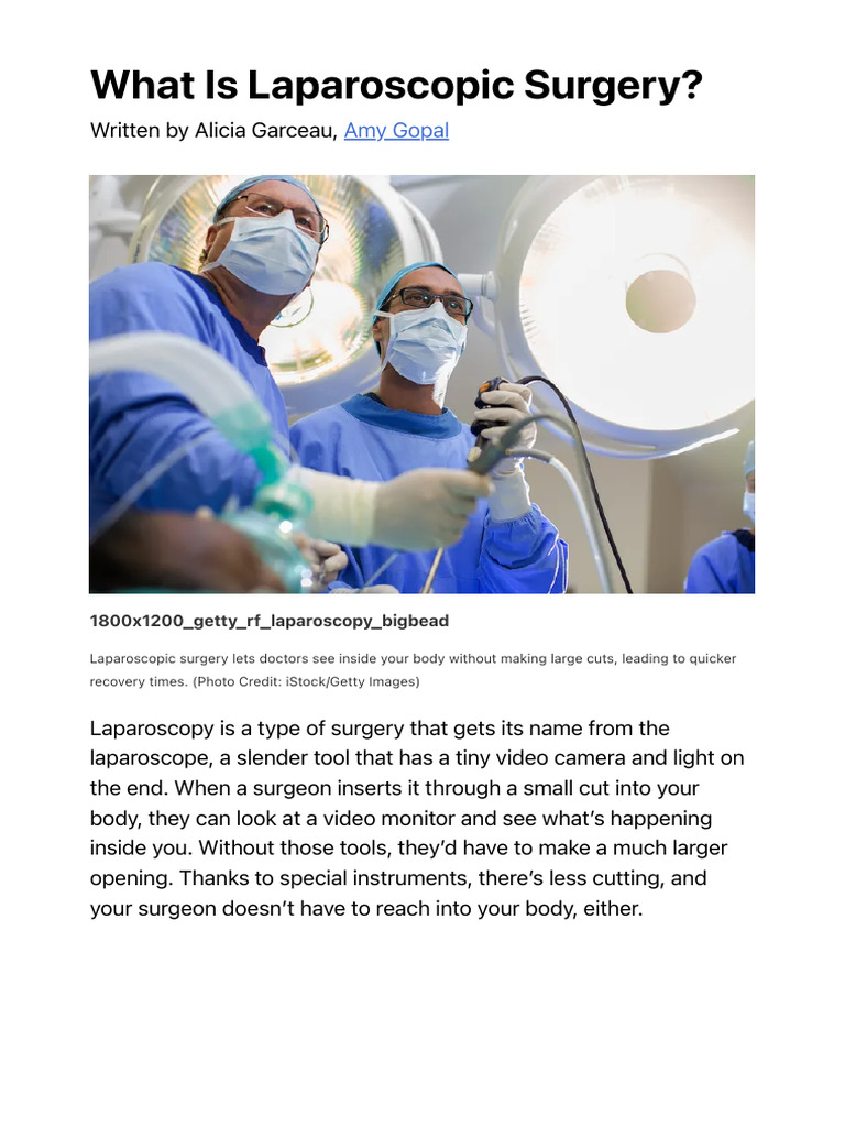 What Is Laparoscopic Surgery: Amy Gopal | PDF | Surgery | Medical ...