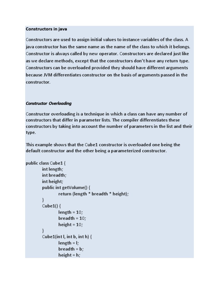 Constructors in Java: Constructor Overloading | PDF | Constructor ...