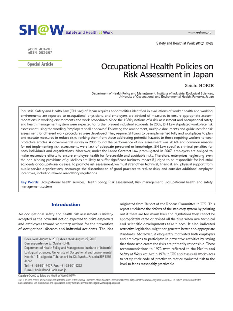 Japan's Occupational Health Risk Assessment | PDF | Occupational Safety ...
