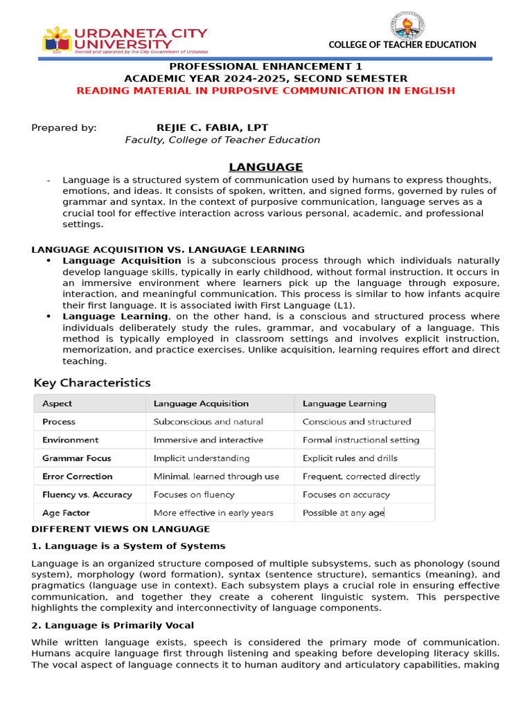 Purposive Communication in English Guide | PDF | Nonverbal ...