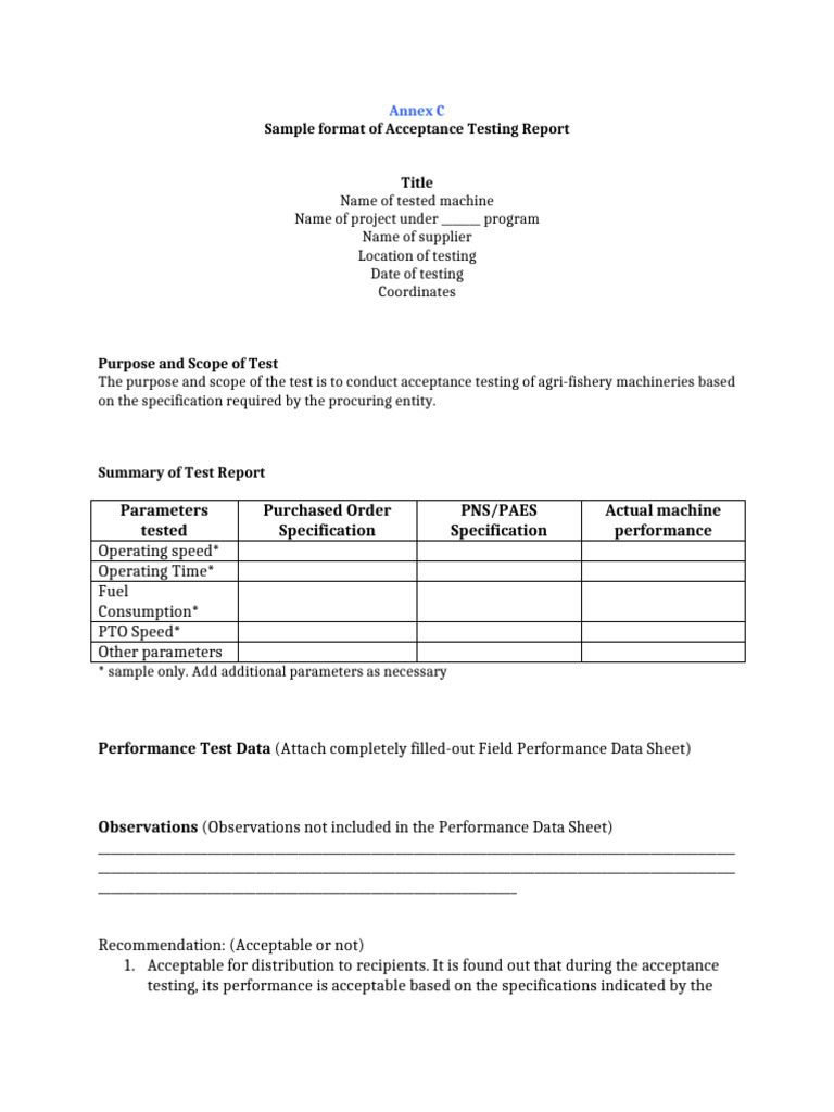 Acceptance Testing Report Template | PDF | Specification (Technical ...