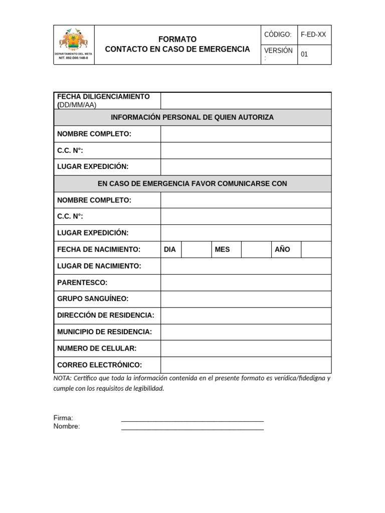F Ed Contacto De Emergencia PDF
