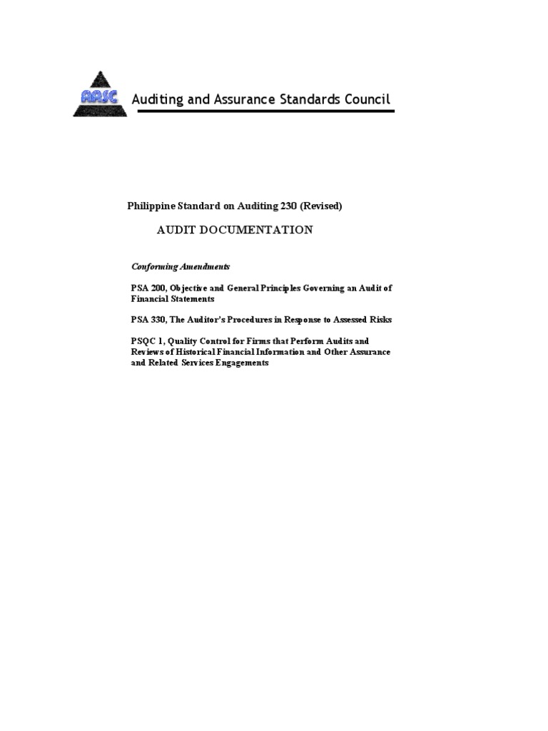 Auditing and Assurance Standards Council: Audit Documentation | PDF