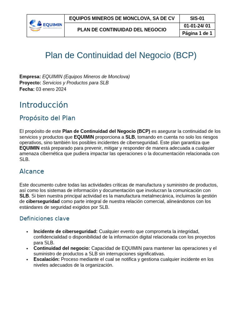 Plan de Continuidad y Ciberseguridad BCP SLB | PDF | La seguridad ...