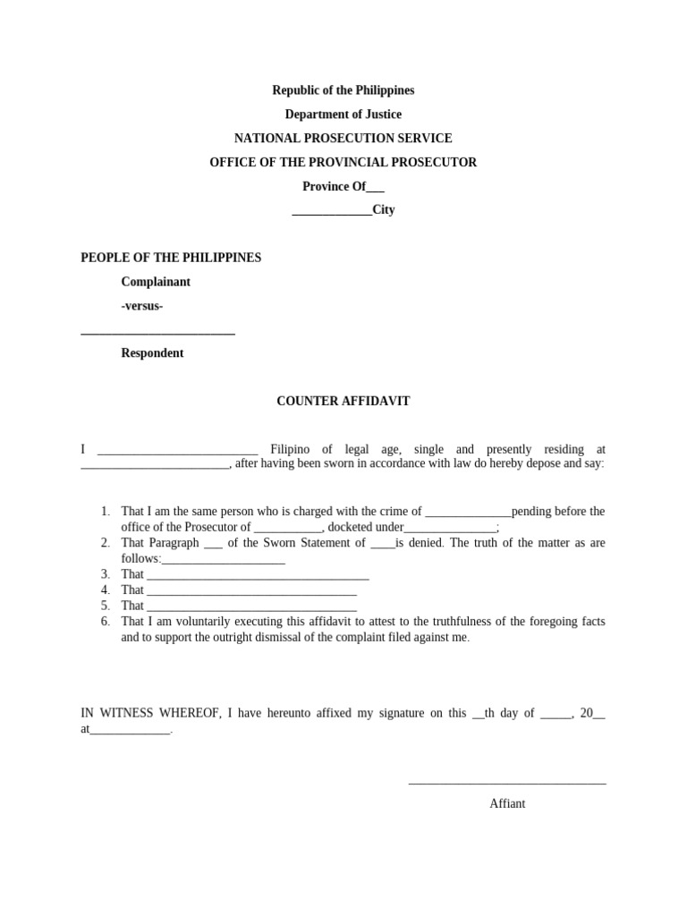Counter Affidavit Template Philippines | PDF