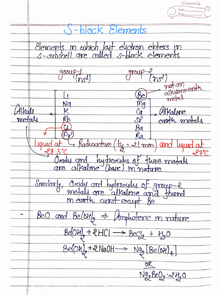 S Block Elements | PDF | Hydroxide | Lithium