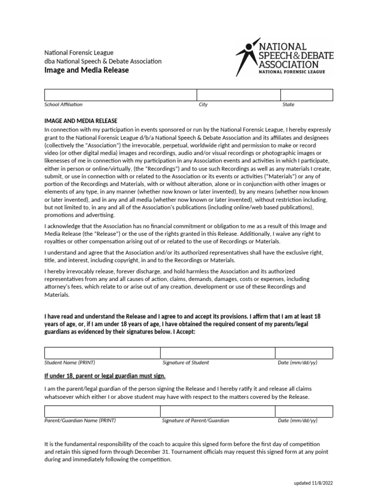 Forensic League Media Release Form | PDF | Justice | Crime & Violence