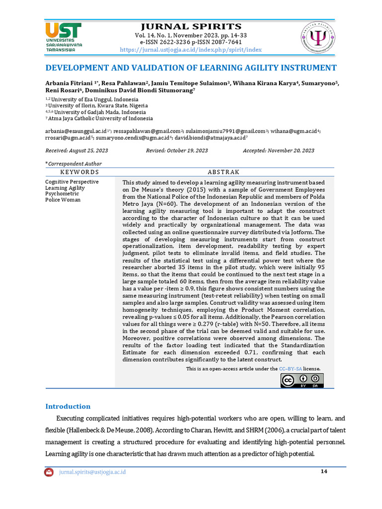 Development and Validation of Learning Agility Instrument | PDF ...