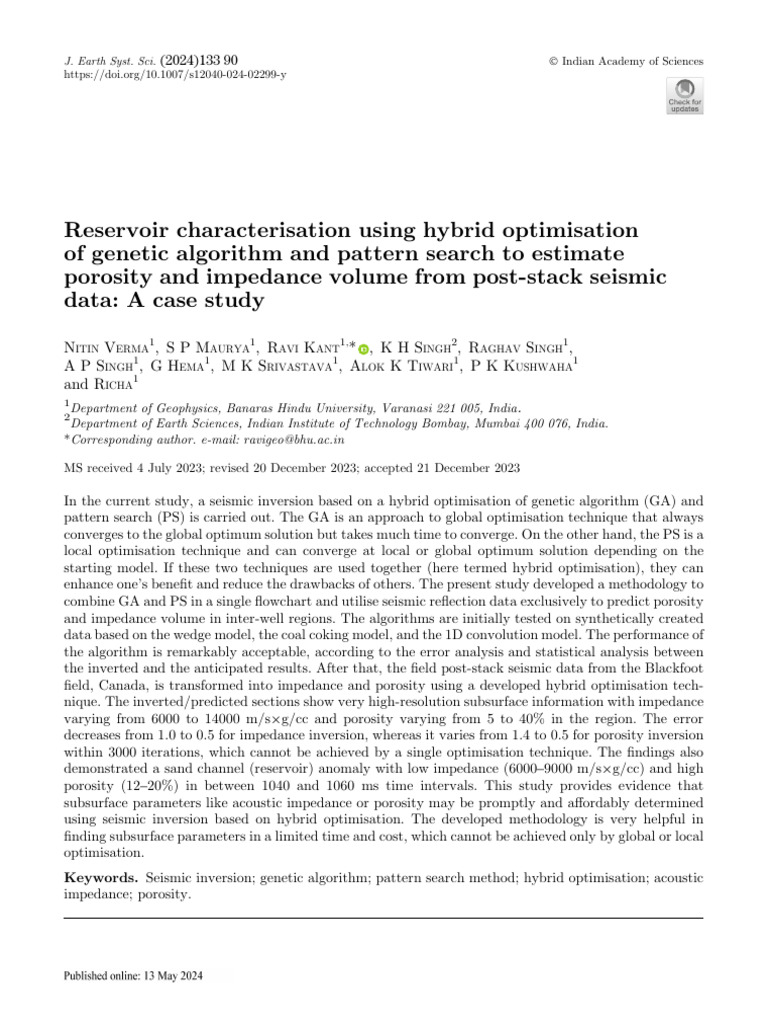 Reservoir Characterisation Using Hybrid Optimisation Pdf