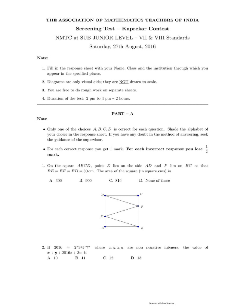 NMTC Sub Junior 2016 | PDF