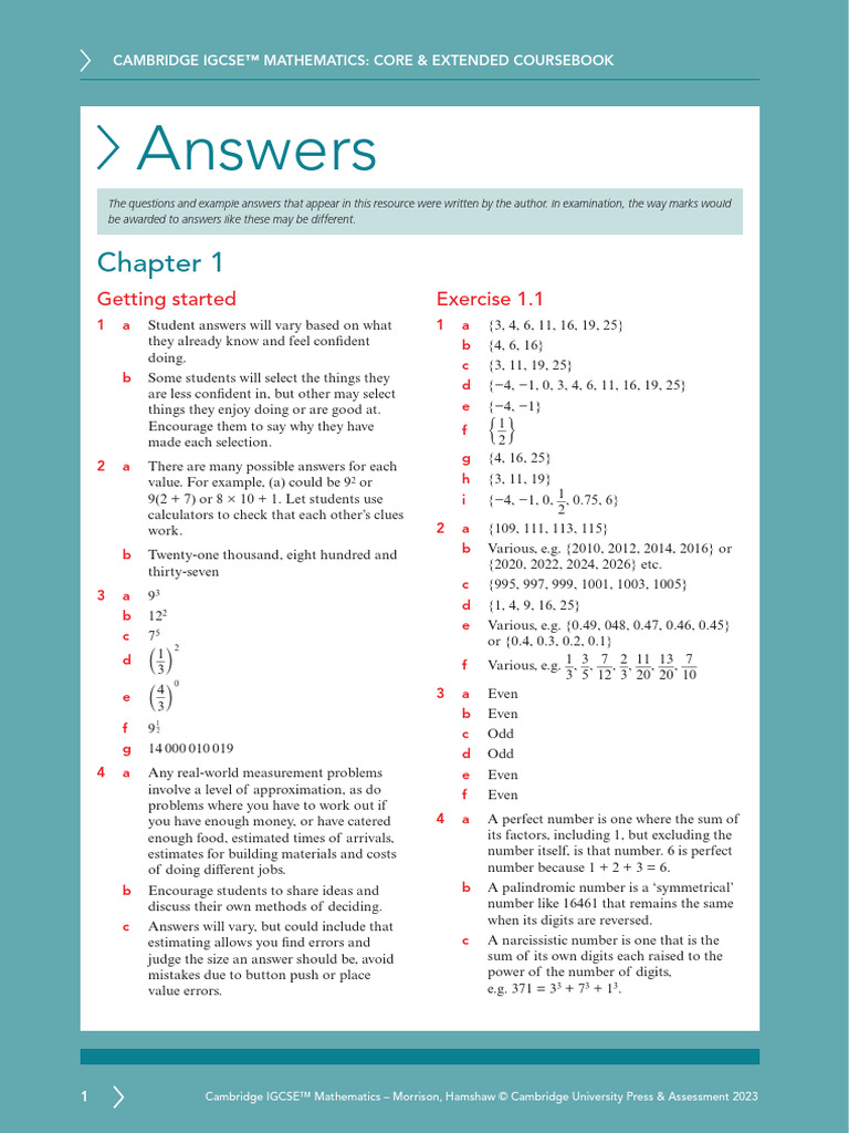 IGCSE Mathematics Coursebook Answers | PDF
