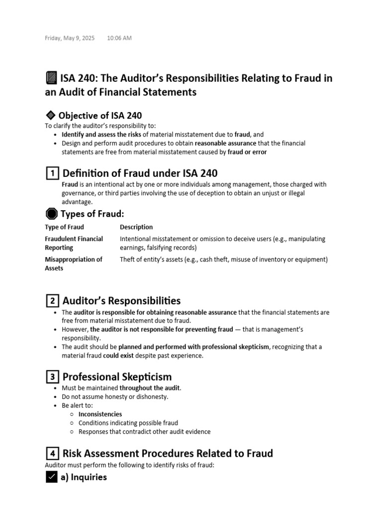 Auditor's Fraud Responsibilities Under ISA 240 | PDF | Audit ...