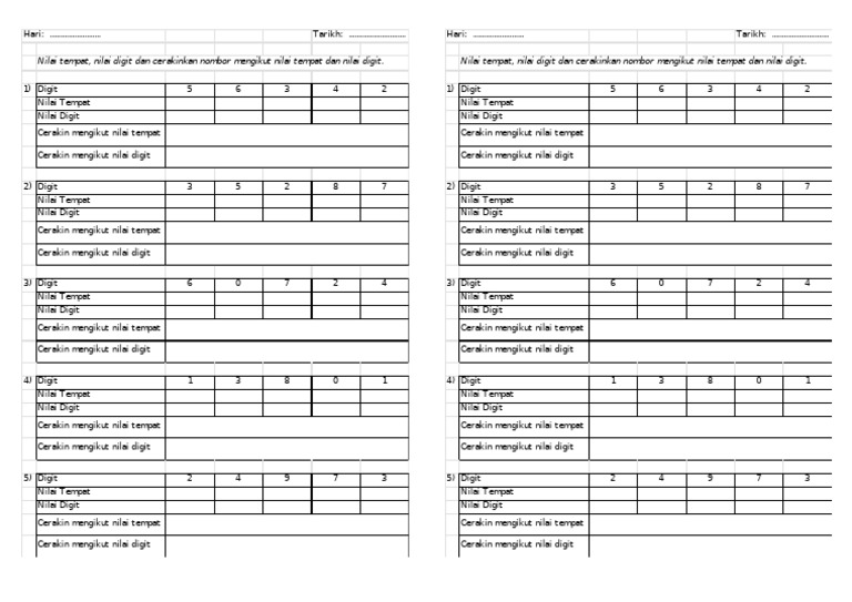 Nilai Tempat Dan Nilai Digit Dan Cerakin | PDF