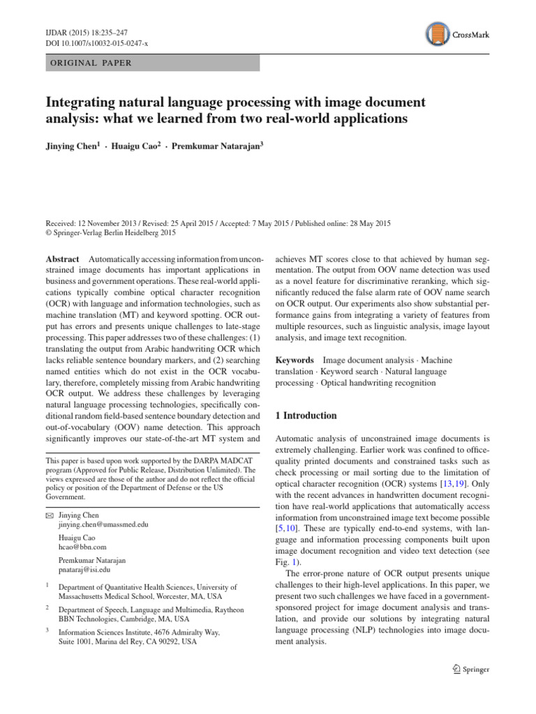 NLP Integration in Image Document Analysis | PDF | Optical Character ...