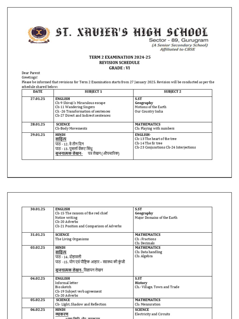 Grade VI Term 2 Exam Revision Schedule | PDF | Language Families ...