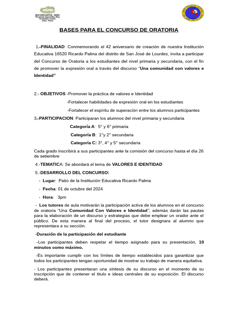 Concurso de Oratoria: Valores e Identidad | PDF | Hablar en público ...