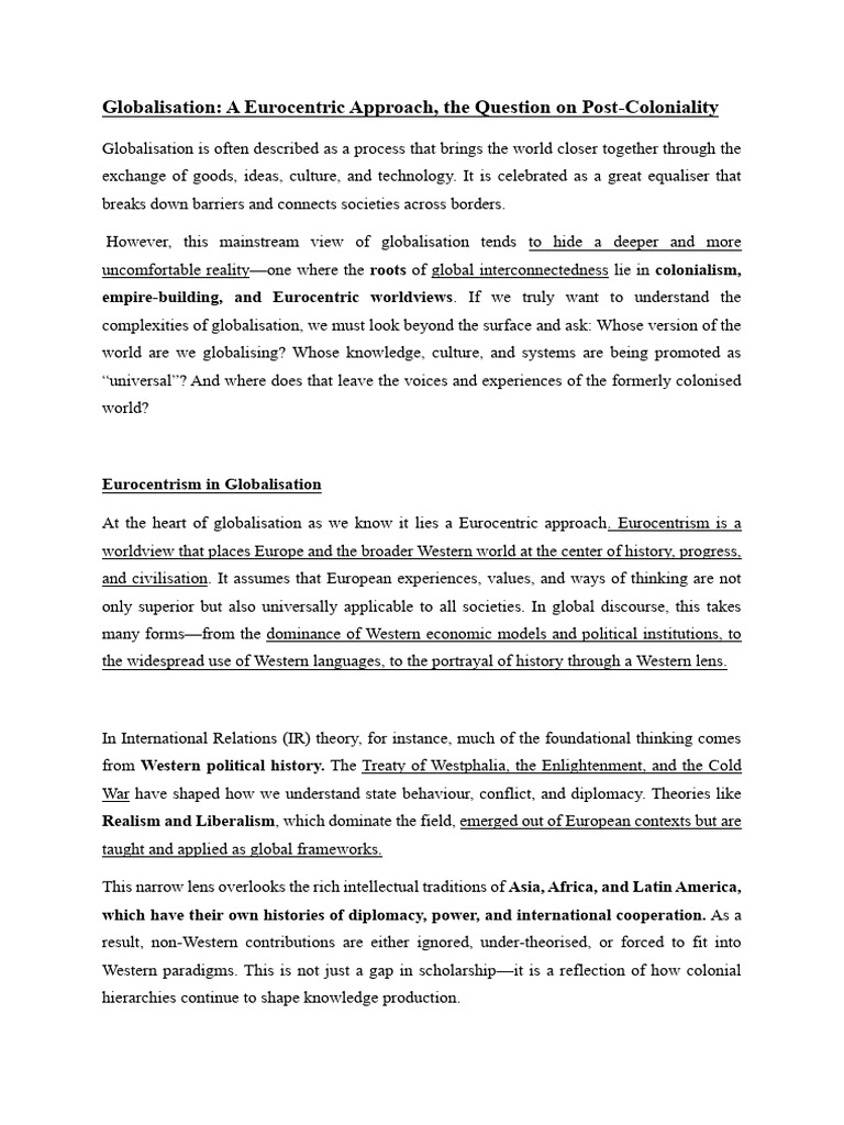 Eurocentric Approch and Post Colonality | PDF | Globalization ...