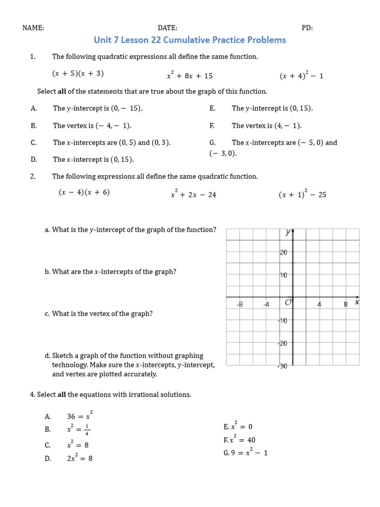 Unit 7 Lesson 22 Practice Problems Pdf Elementary Mathematics