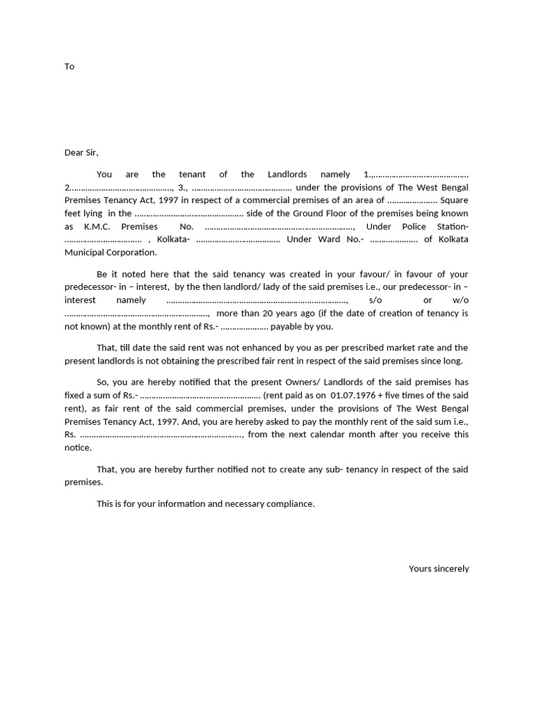 Fair Rent Fixation Notice | PDF