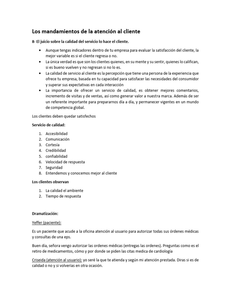 Mandamientos para un Servicio al Cliente Excepcional | PDF
