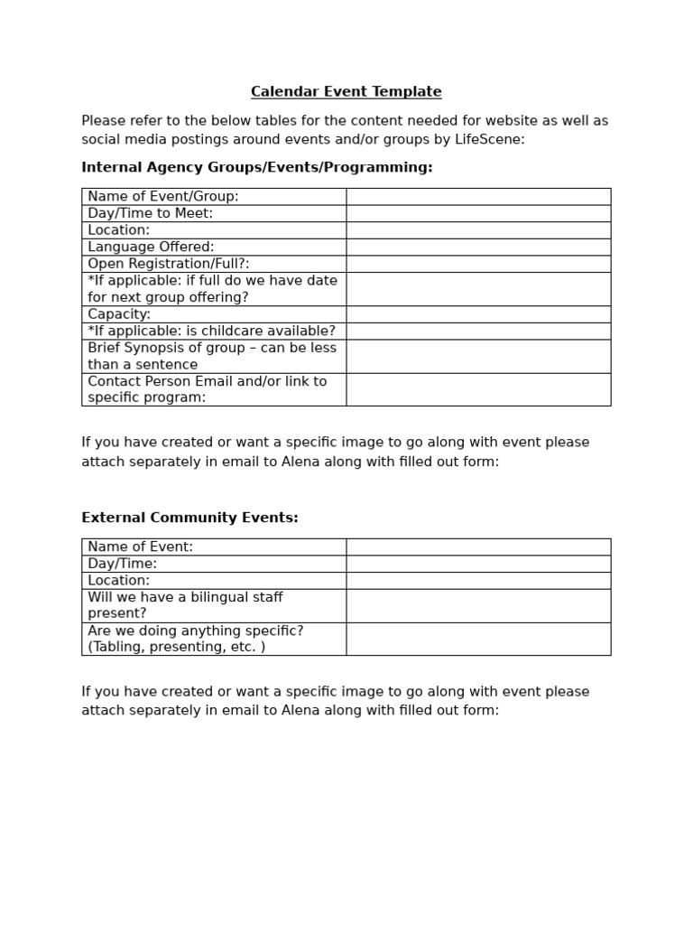 Calendar Event Template PDF