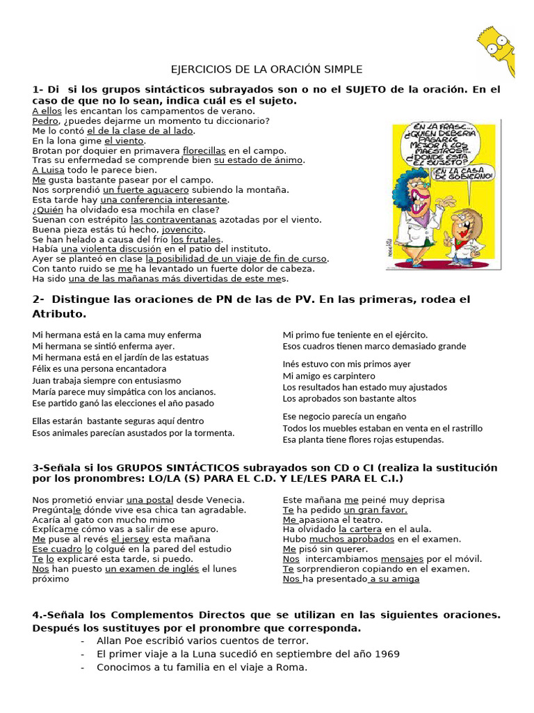 Ejercicios de Oraciones Simples | PDF | Lingüística | Mecánica del lenguaje
