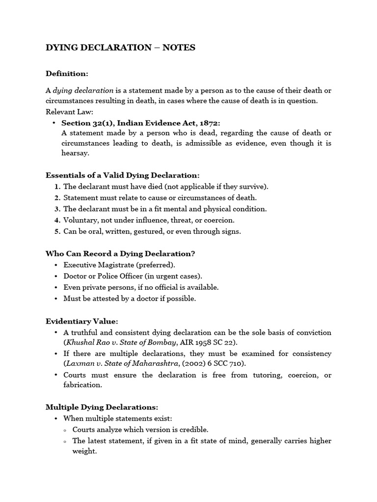 Understanding Dying Declarations in Law | PDF | Hearsay | Evidence (Law)
